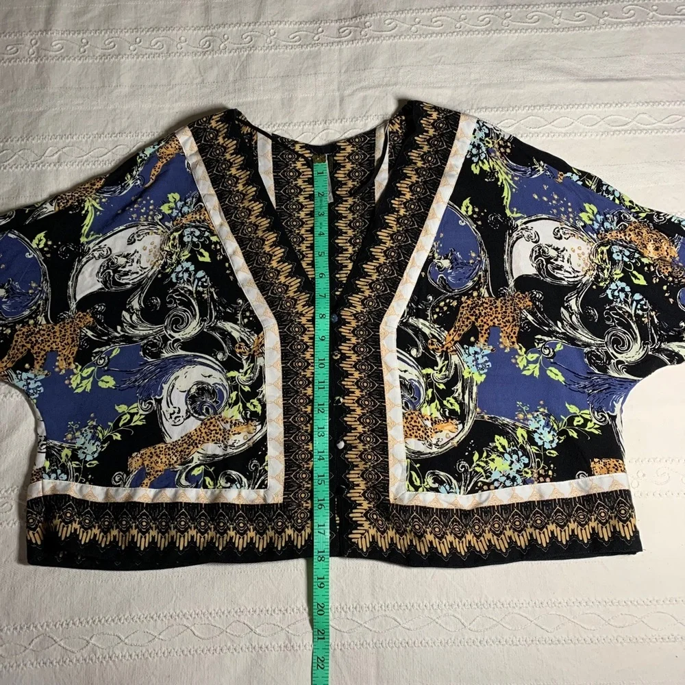 Free People Leopard Baroque Top XS Womens Blouse Tie Sleeve Boho Festival Artsy